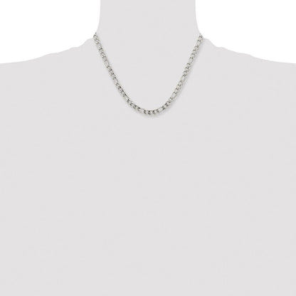 Stainless Steel Chisel Polished 5.3mm Figaro Chain Necklace