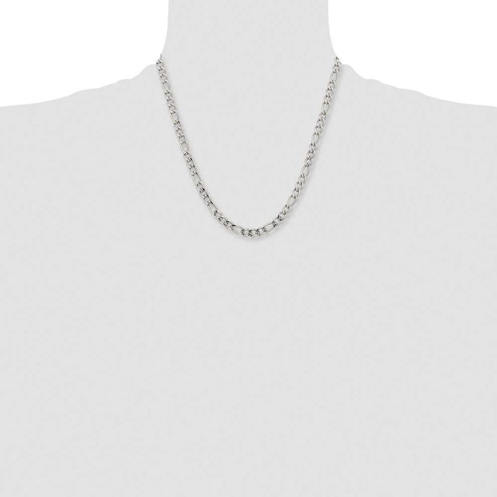 Stainless Steel Chisel Polished 5.3mm 20 Inch Figaro Chain Necklace