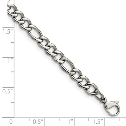 Stainless Steel Chisel Polished 5.3mm Figaro Chain Bracelet