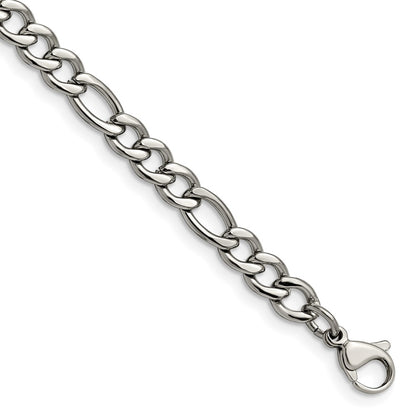 Stainless Steel Chisel Polished 5.3mm Figaro Chain Bracelet