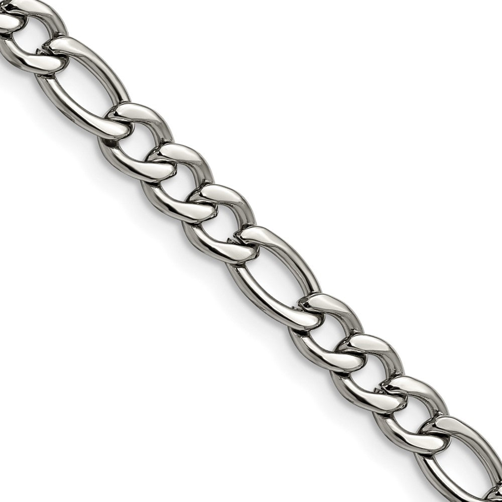 Stainless Steel Chisel Polished 5.3mm Figaro Chain Necklace