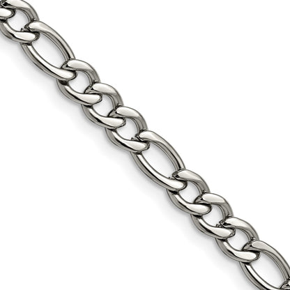 Stainless Steel Chisel Polished 5.3mm Figaro Chain Necklace