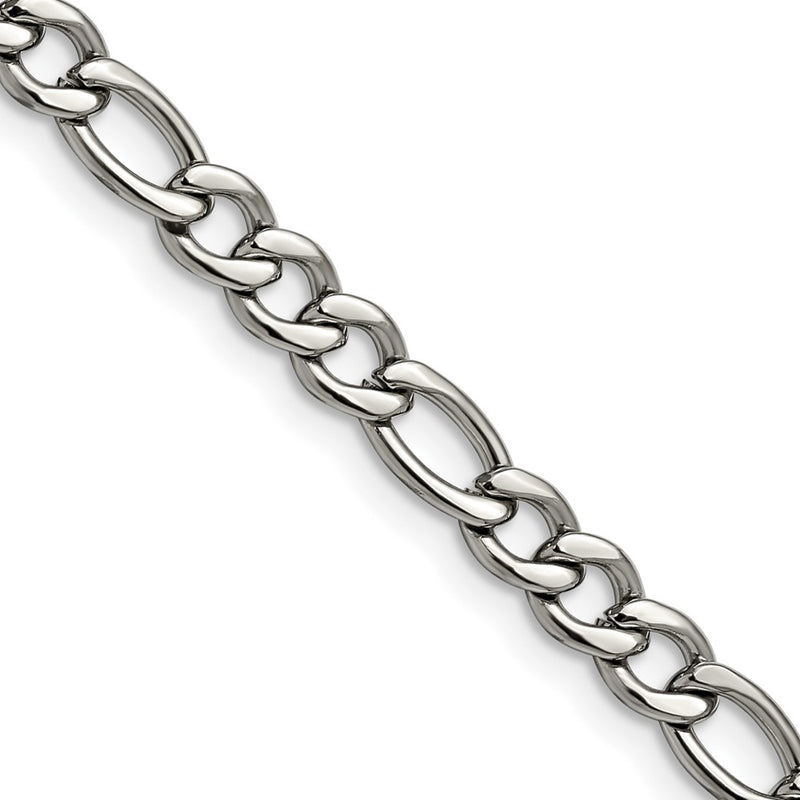 Stainless Steel Chisel Polished 5.3mm 18 Inch Figaro Chain Necklace
