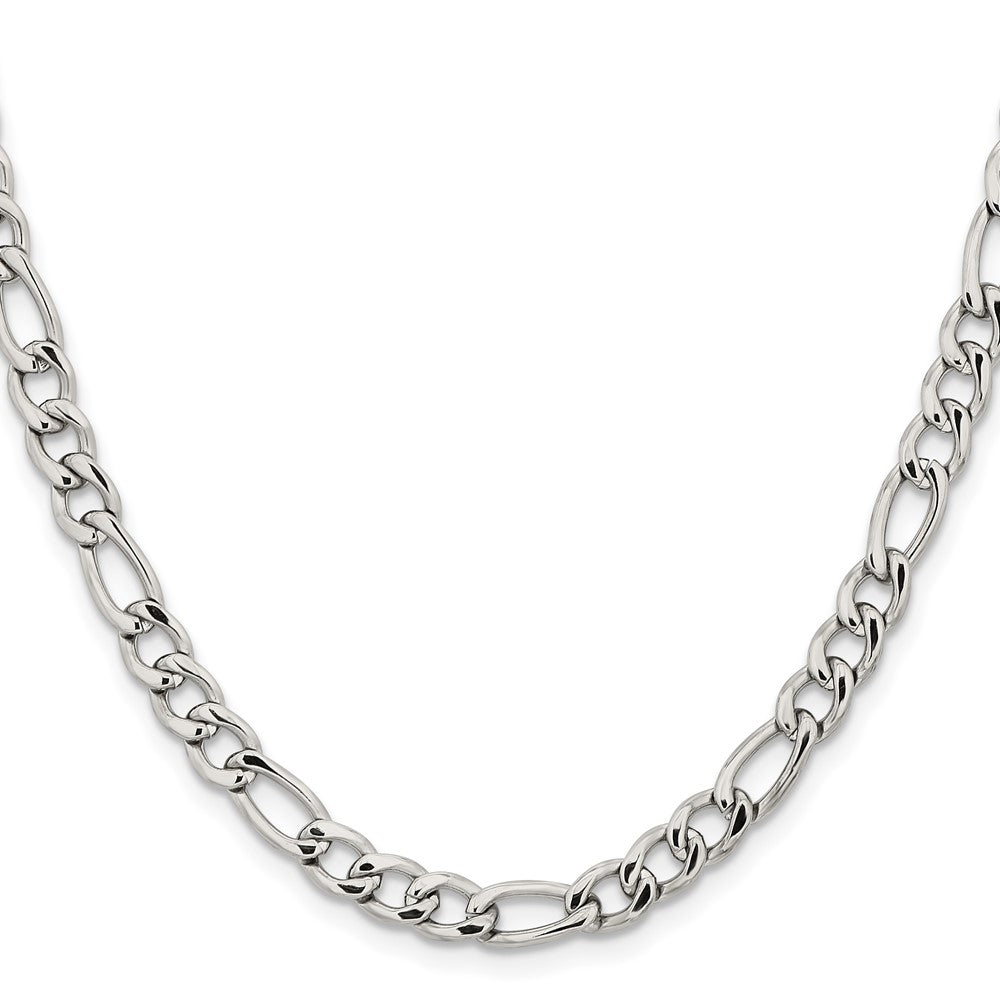 Stainless Steel Chisel Polished 6.3mm 22 Inch Figaro Chain Necklace