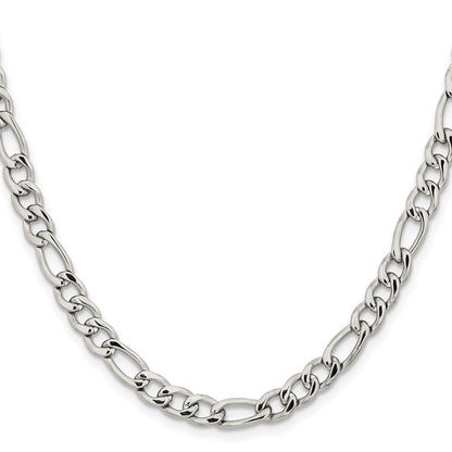 Stainless Steel Chisel Polished 6.3mm 22 Inch Figaro Chain Necklace