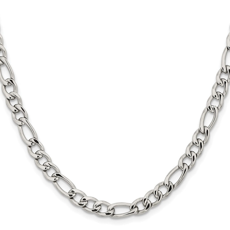 Stainless Steel Chisel Polished 6.3mm 22 Inch Figaro Chain Necklace