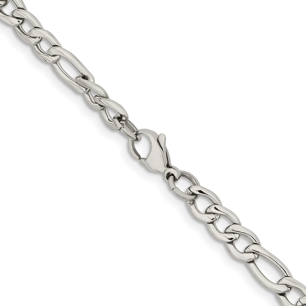 Stainless Steel Chisel Polished 6.3mm 22 Inch Figaro Chain Necklace