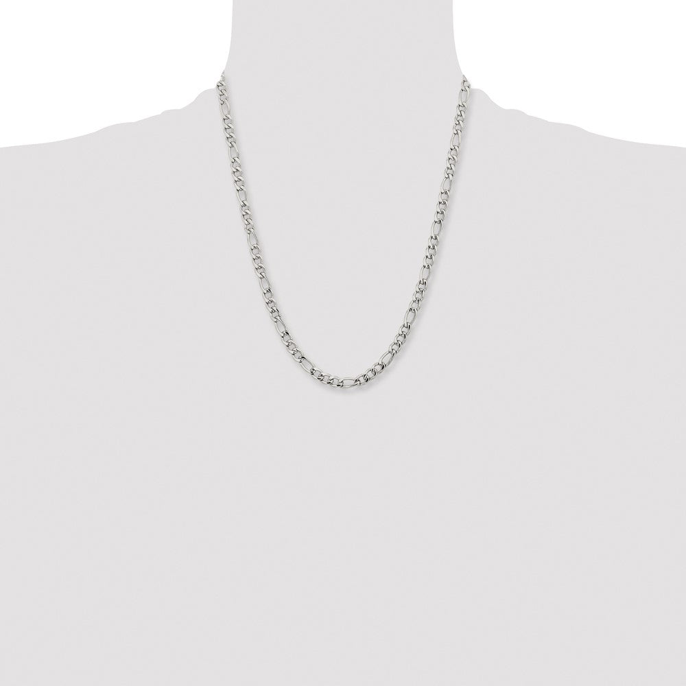 Stainless Steel Chisel Polished 6.3mm 22 Inch Figaro Chain Necklace