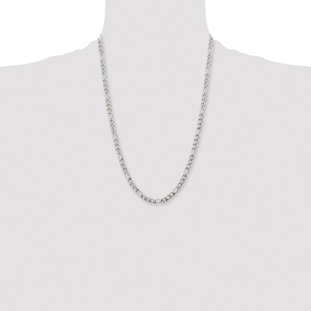 Stainless Steel Chisel Polished 6.3mm 24 Inch Figaro Chain Necklace