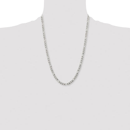 Stainless Steel Chisel Polished 6.3mm 24 Inch Figaro Chain Necklace