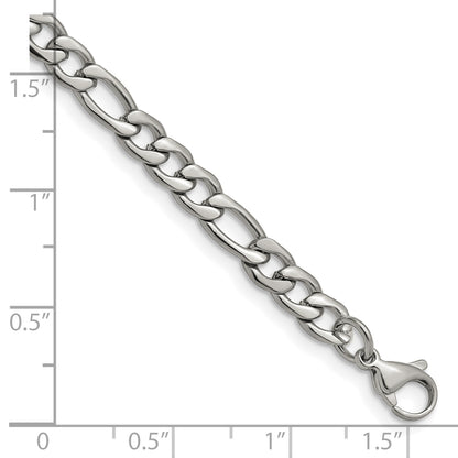 Stainless Steel Chisel Polished 6.3mm 8 Inch Figaro Chain
