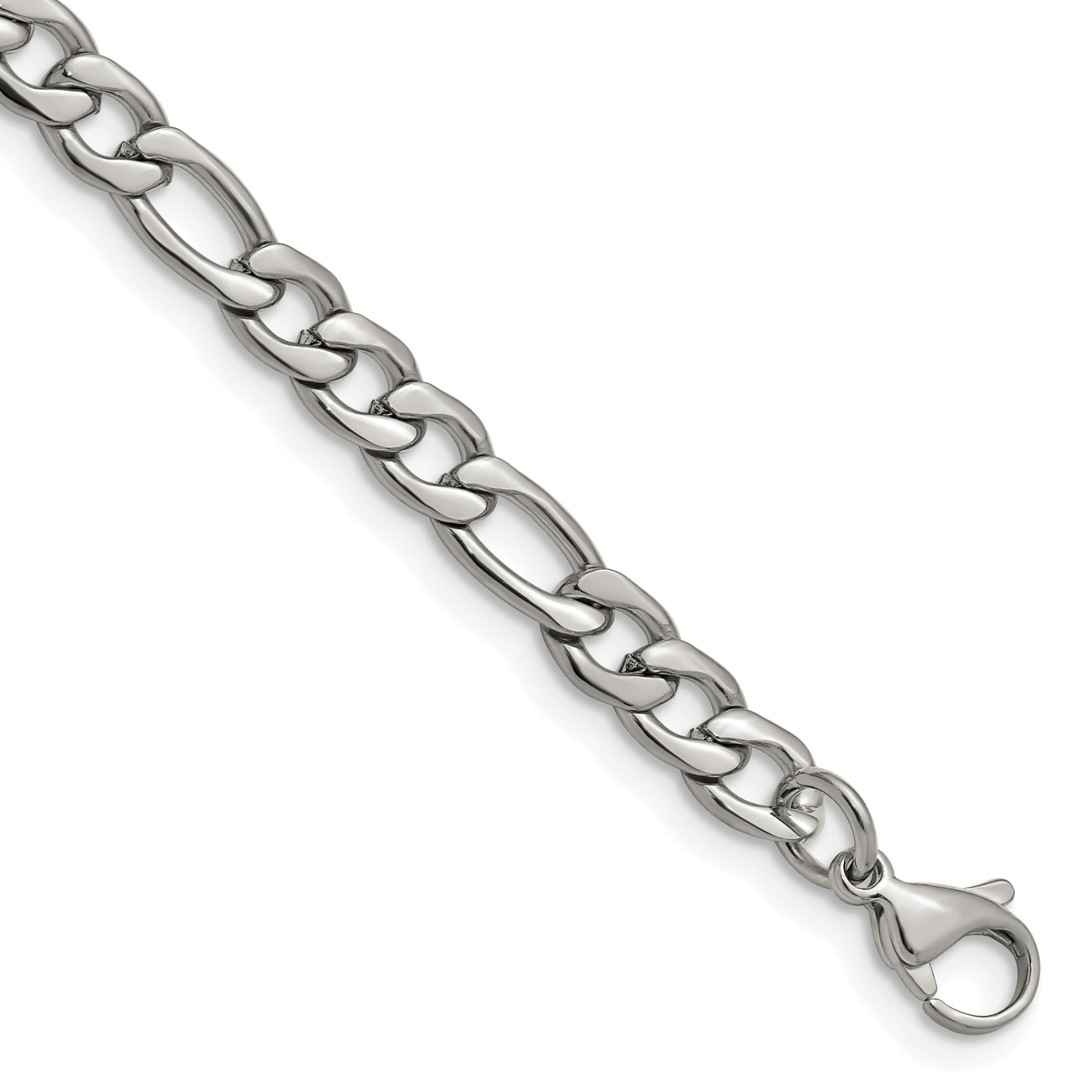 Stainless Steel Chisel Polished 6.3mm 8 Inch Figaro Chain