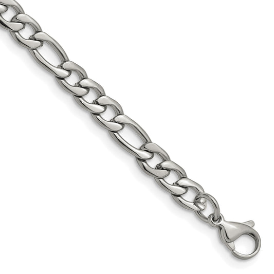Stainless Steel Chisel Polished 6.3mm 8 Inch Figaro Chain