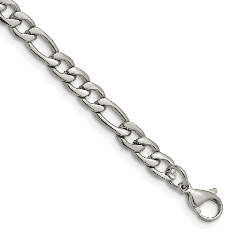Stainless Steel Chisel Polished 6.3mm Figaro Chain Bracelet