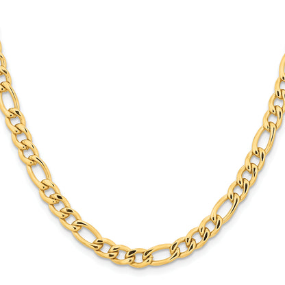 Stainless Steel Chisel Polished Yellow Ip-Plated 6.3mm 22 Inch Figaro Chain