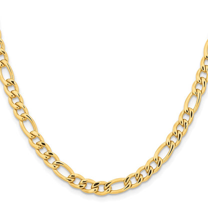 Stainless Steel Chisel Polished Yellow Ip-Plated 6.3mm 24 Inch Figaro Chain Necklace