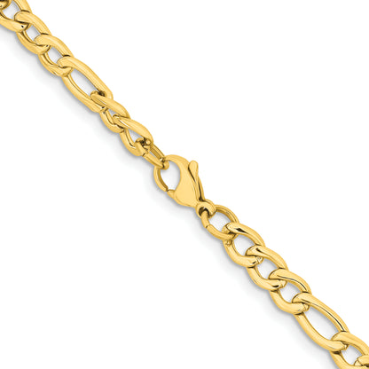 Stainless Steel Chisel Polished Yellow Ip-Plated 6.3mm 24 Inch Figaro Chain