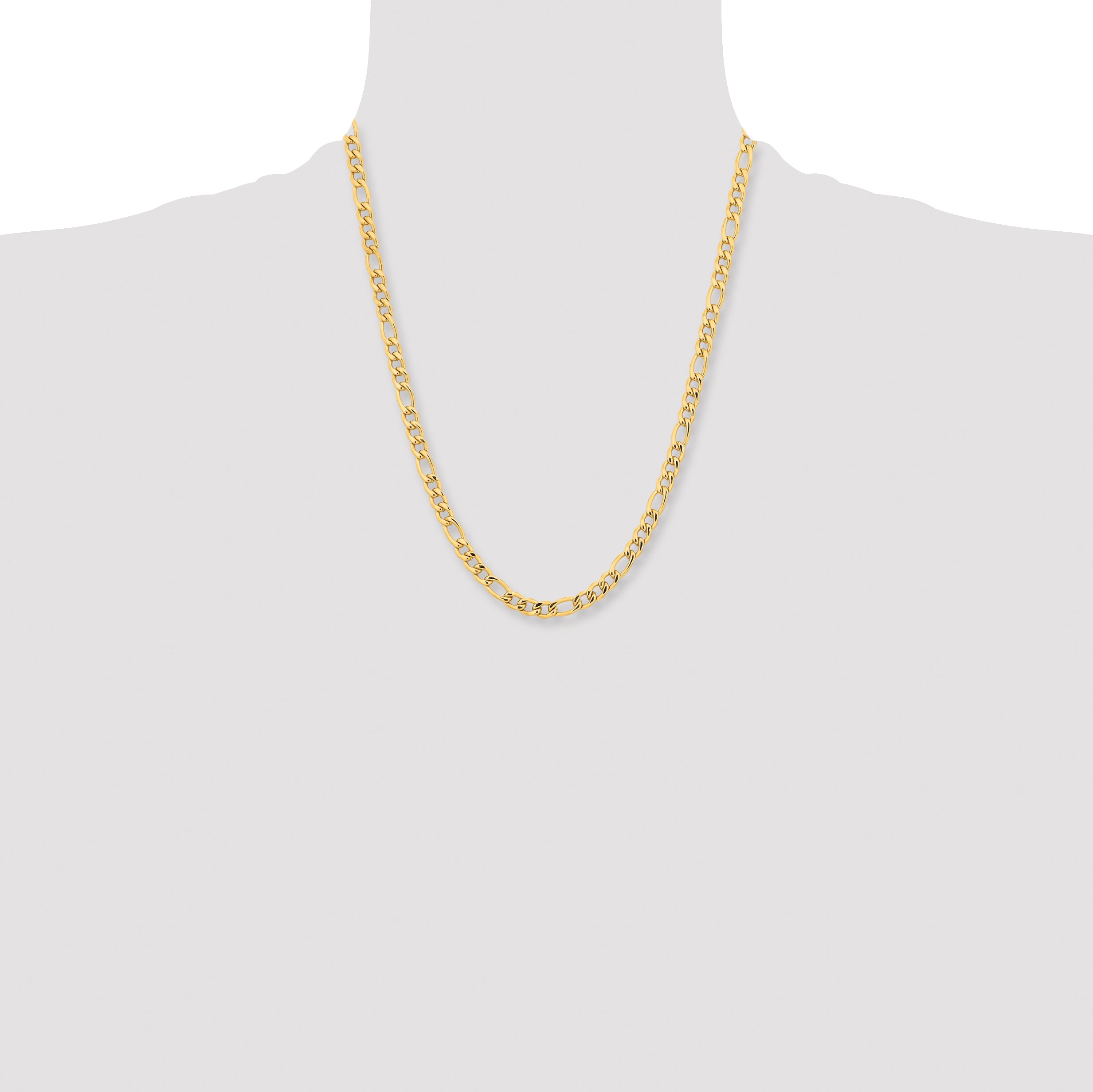 Stainless Steel Chisel Polished Yellow Ip-Plated 6.3mm 22 Inch Figaro Chain