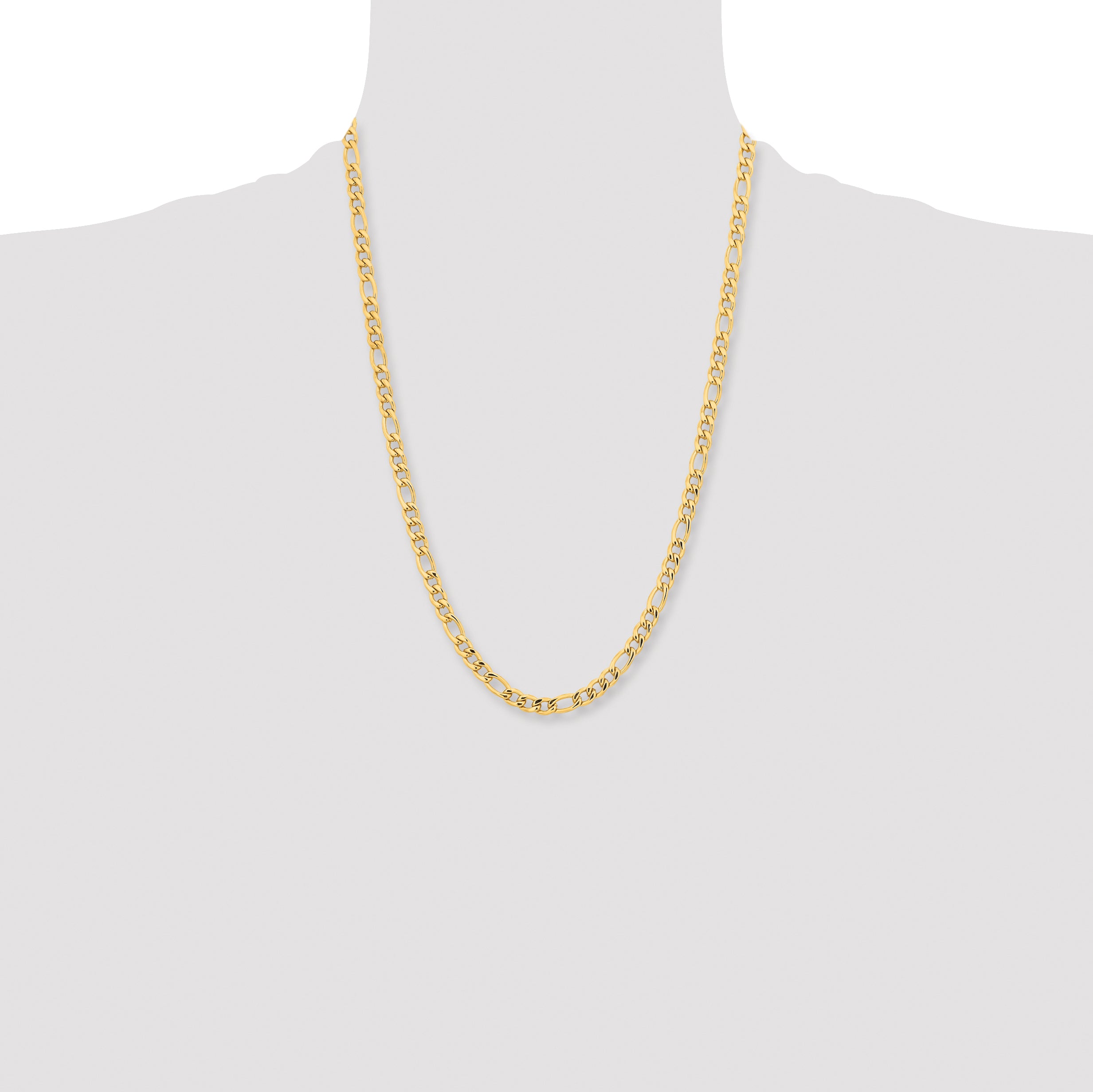 Stainless Steel Chisel Polished Yellow Ip-Plated 6.3mm 24 Inch Figaro Chain