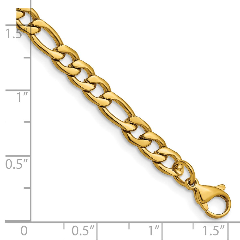 Stainless Steel Chisel Polished Yellow Ip-Plated 6.3mm Figaro Chain Bracelet