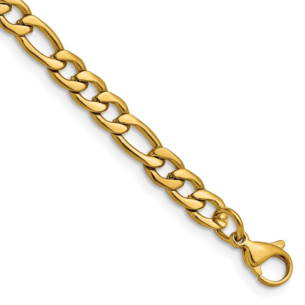 Stainless Steel Chisel Polished Yellow Ip-Plated 6.3mm Figaro Chain Bracelet