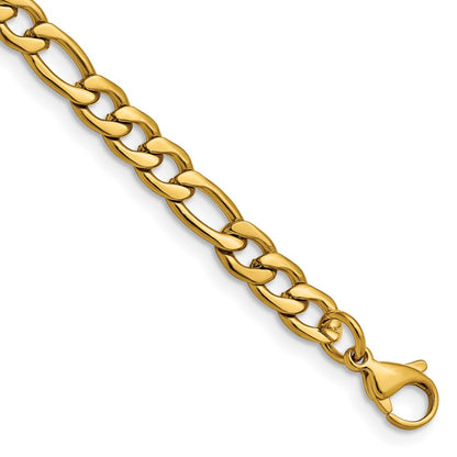 Stainless Steel Chisel Polished Yellow Ip-Plated 6.3mm Figaro Chain Bracelet
