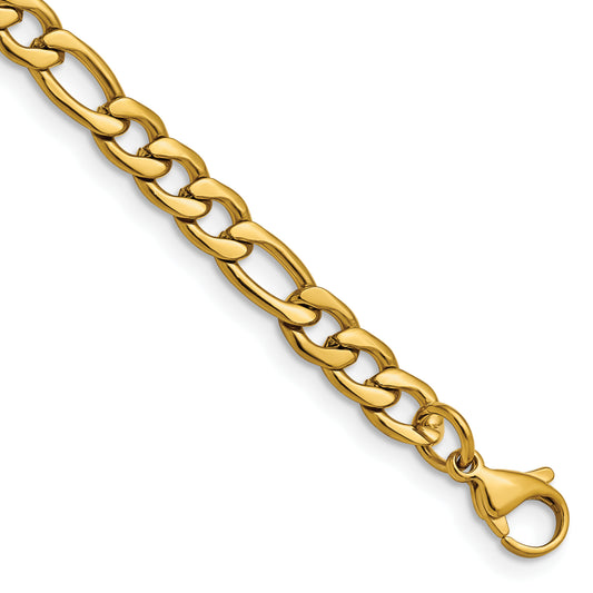 Stainless Steel Chisel Polished Yellow Ip-Plated 6.3mm 8 Inch Figaro Chain