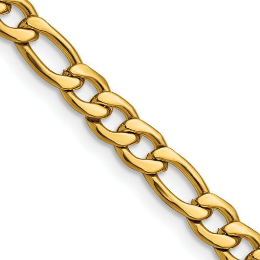Stainless Steel Chisel Polished Yellow Ip-Plated 6.3mm 24 Inch Figaro Chain