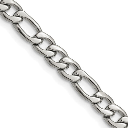 Stainless Steel Chisel Polished 6.3mm 22 Inch Figaro Chain Necklace