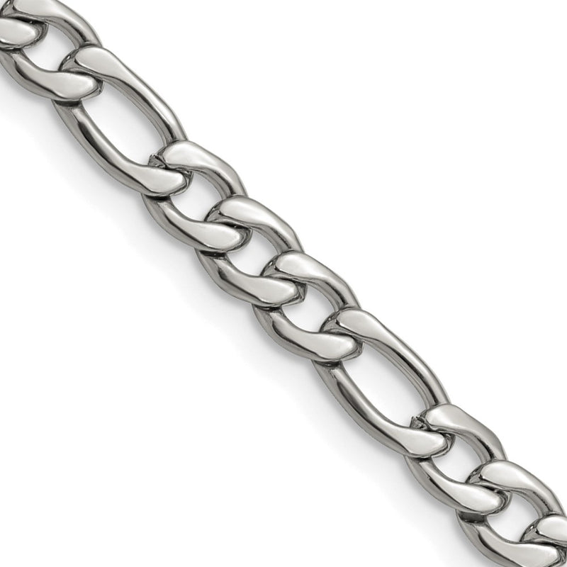 Stainless Steel Chisel Polished 6.3mm 22 Inch Figaro Chain Necklace