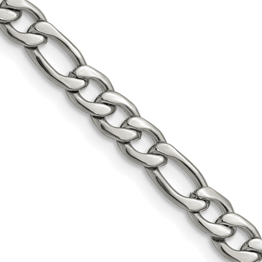 Stainless Steel Chisel Polished 6.3mm 22 Inch Figaro Chain