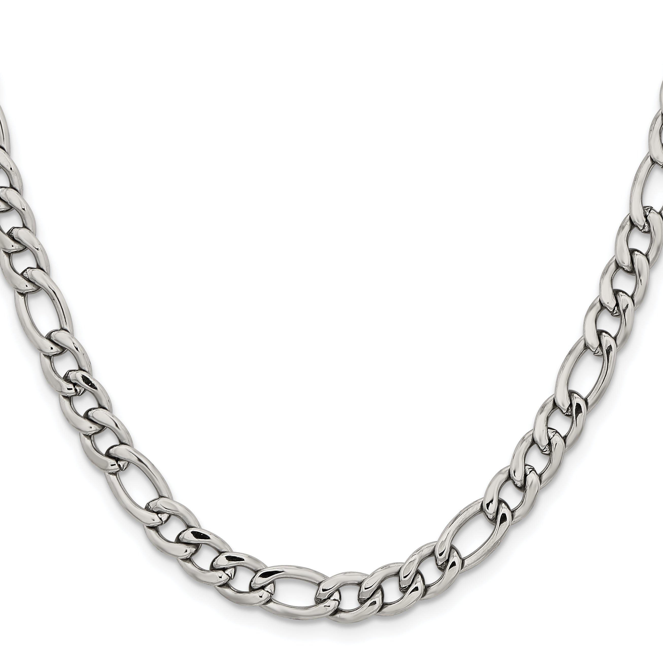 Stainless Steel Chisel Polished 6.75mm 24 Inch Figaro Chain