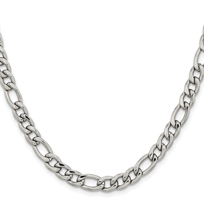 Stainless Steel Chisel Polished 6.75mm 22 Inch Figaro Chain