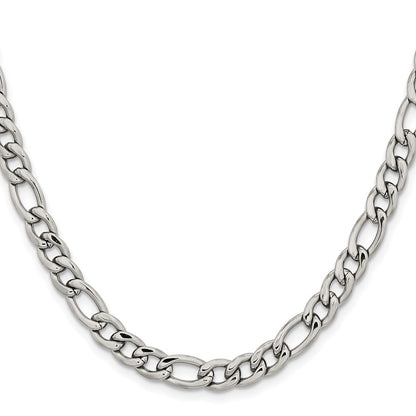 Stainless Steel Chisel Polished 6.75mm 22 Inch Figaro Chain Necklace