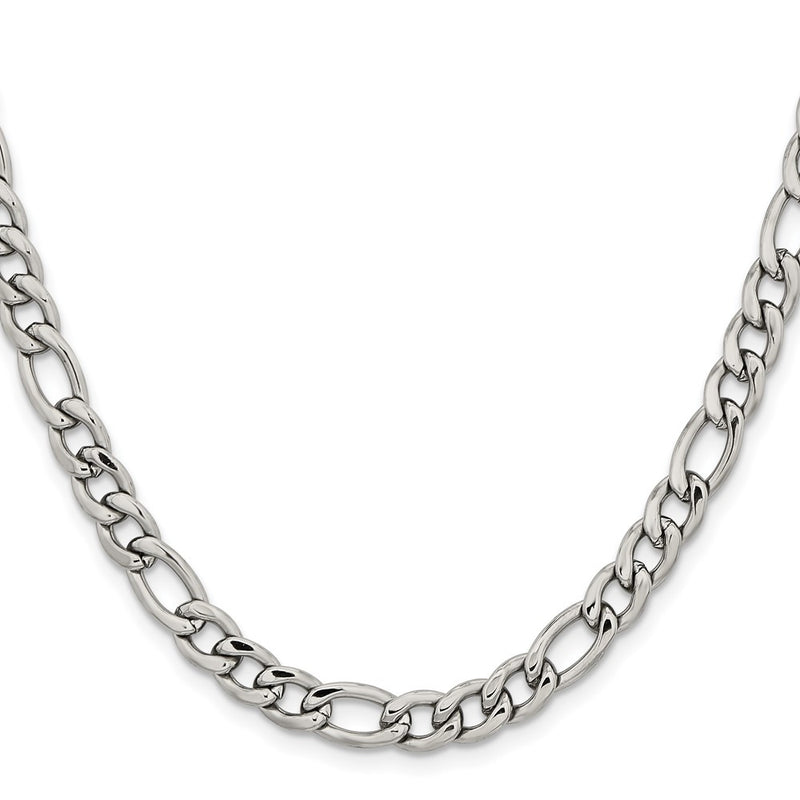 Stainless Steel Chisel Polished 6.75mm 22 Inch Figaro Chain Necklace
