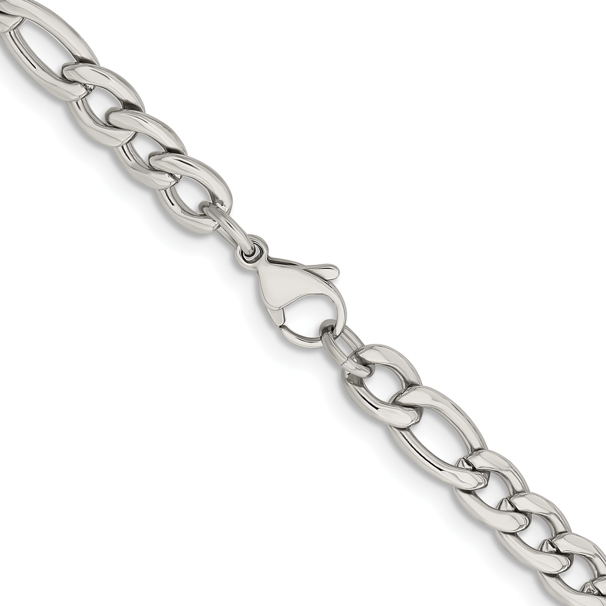 Stainless Steel Chisel Polished 6.75mm 24 Inch Figaro Chain