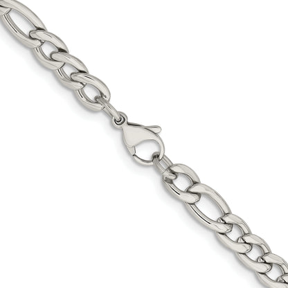 Stainless Steel Chisel Polished 6.75mm 24 Inch Figaro Chain
