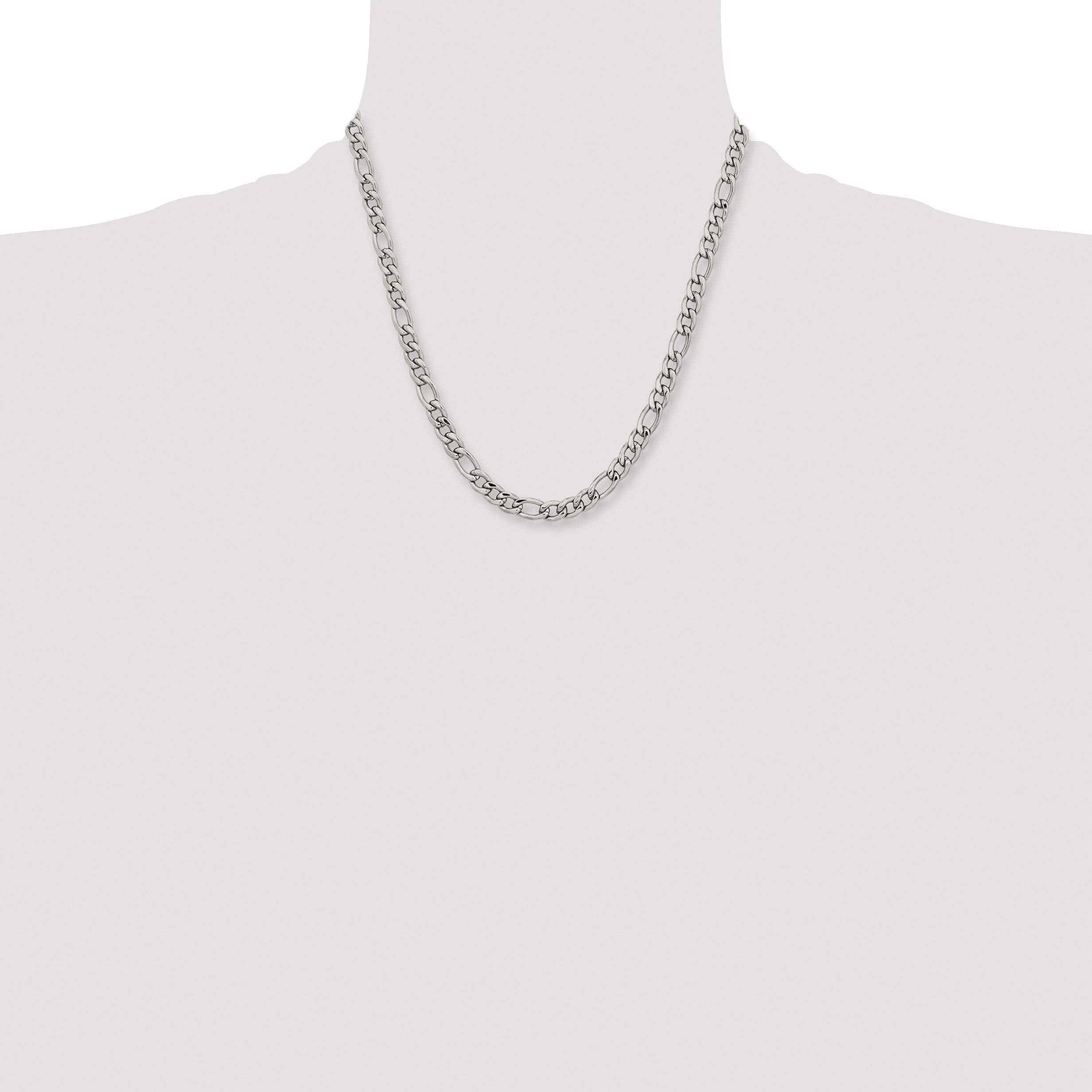 Stainless Steel Chisel Polished 6.75mm 20 Inch Figaro Chain