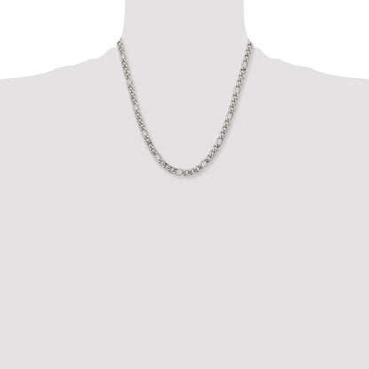 Stainless Steel Chisel Polished 6.75mm 20 Inch Figaro Chain