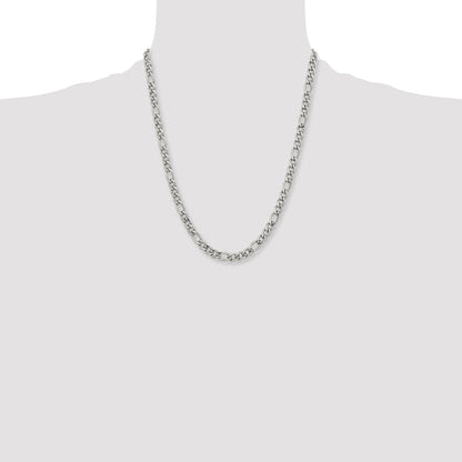 Stainless Steel Chisel Polished 6.75mm 22 Inch Figaro Chain