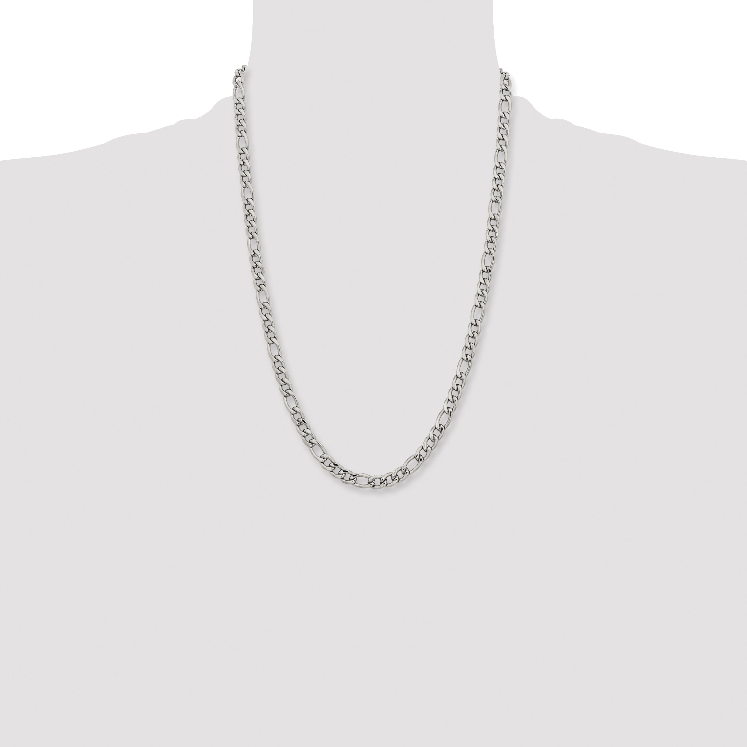 Stainless Steel Chisel Polished 6.75mm 24 Inch Figaro Chain