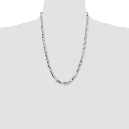 Stainless Steel Chisel Polished 6.75mm 24 Inch Figaro Chain