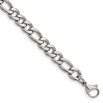 Stainless Steel Chisel Polished 6.75mm 8 Inch Figaro Chain