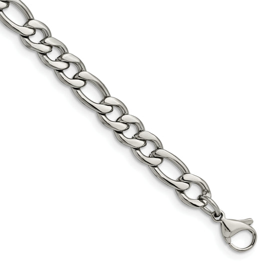 Stainless Steel Chisel Polished 6.75mm 8 Inch Figaro Chain
