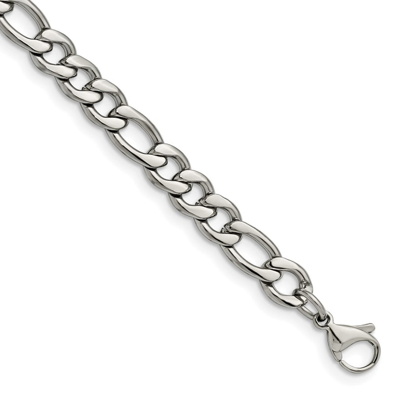 Stainless Steel Chisel Polished 6.75mm Figaro Chain Bracelet