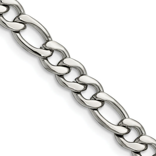 Stainless Steel Chisel Polished 6.75mm 22 Inch Figaro Chain