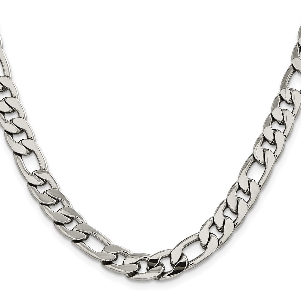 Stainless Steel Chisel Polished 8.75mm 22 Inch Figaro Chain Necklace