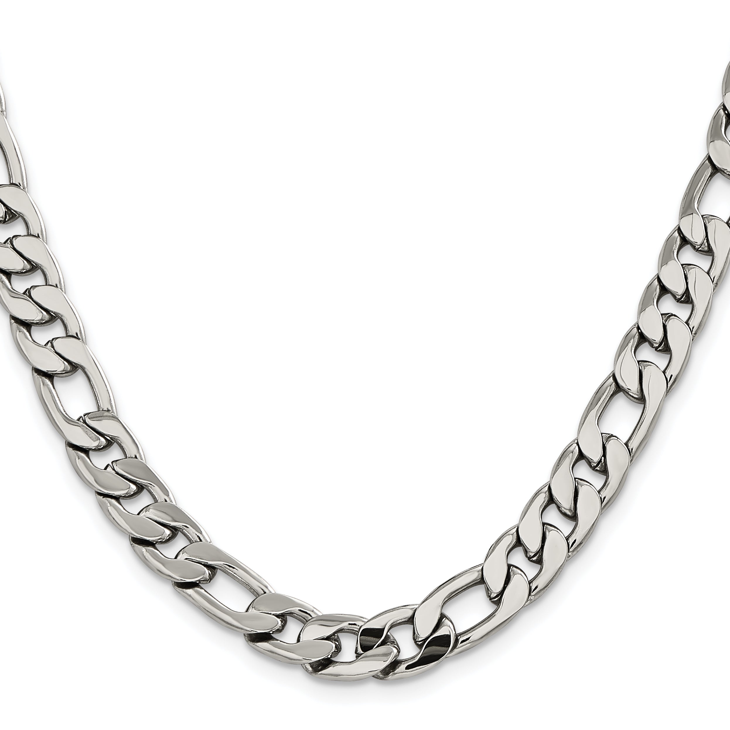 Stainless Steel Chisel Polished 8.75mm 24 Inch Figaro Chain