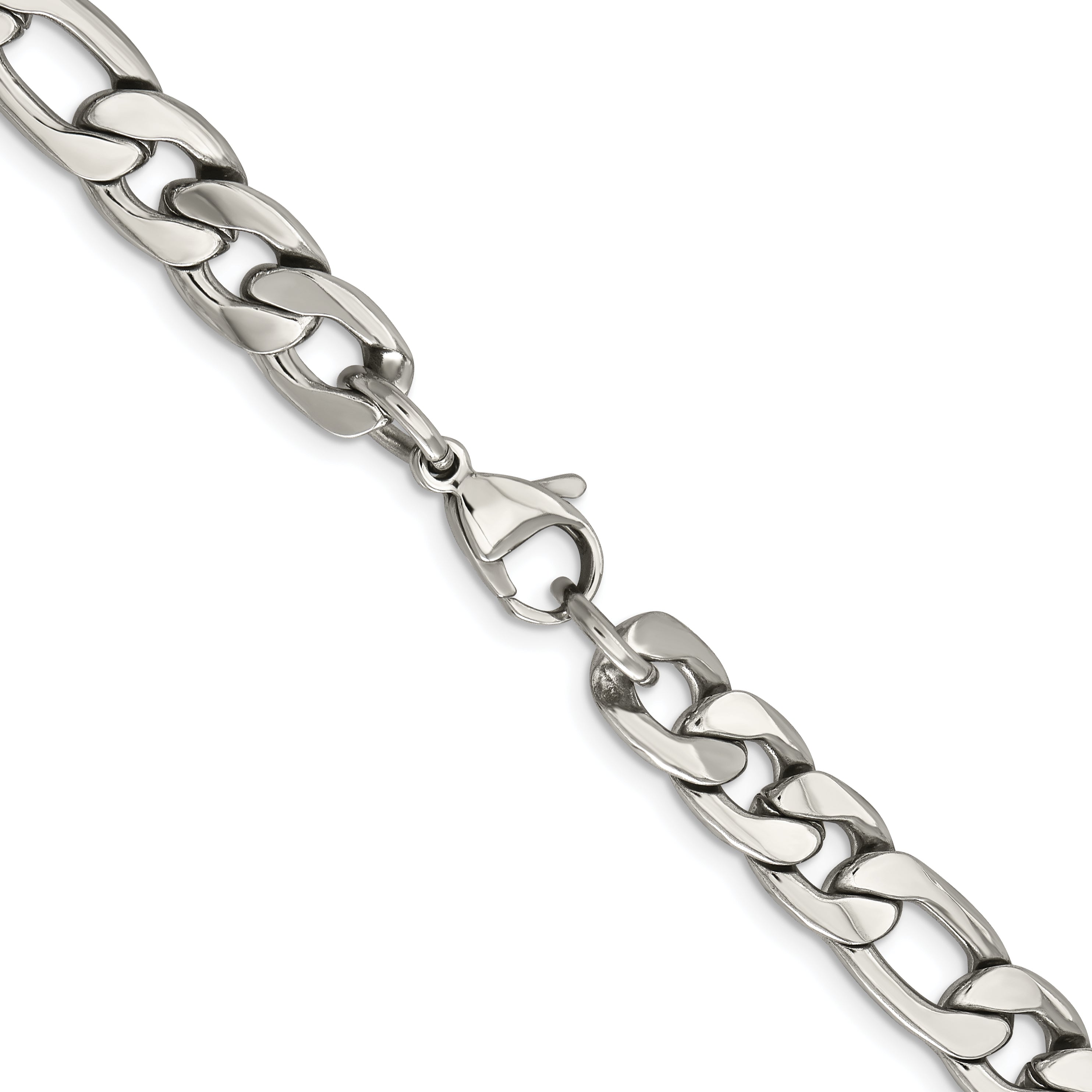 Stainless Steel Chisel Polished 8.75mm 24 Inch Figaro Chain