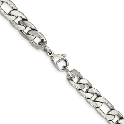 Stainless Steel Chisel Polished 8.75mm 24 Inch Figaro Chain